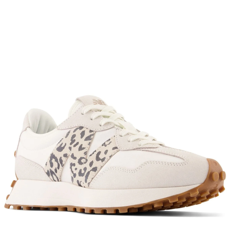 New Balance Cream Sneakers with Leopard-Print N Logo and Gum Sole