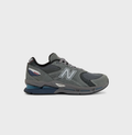 New Balance 990 Gray Sneakers with Blue Heel Accents