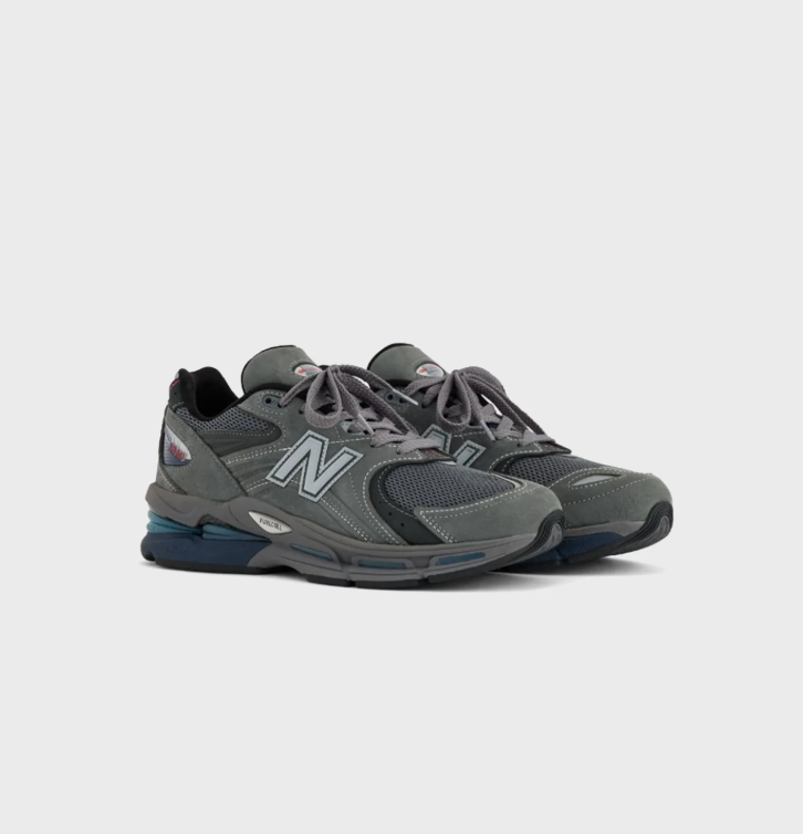 New Balance 990 Gray Sneakers with Blue Heel Accents