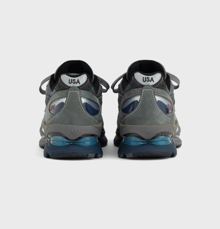 New Balance 990 Gray Sneakers with Blue Heel Accents