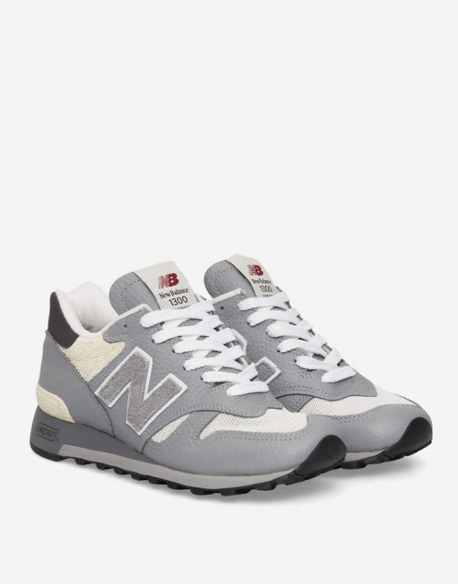 New Balance 1300 Gray and Cream Sneakers with Black Heel Tabs