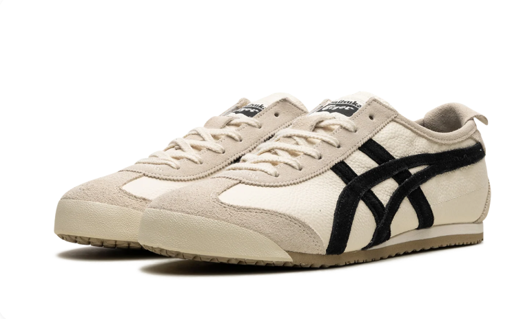 Onitsuka Tiger Cream and Beige Low-Top Sneakers with Black Stripes
