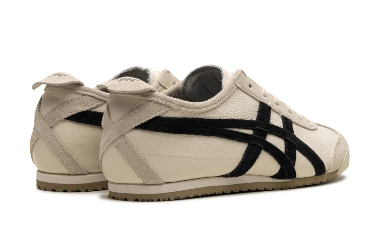 Onitsuka Tiger Cream and Beige Low-Top Sneakers with Black Stripes