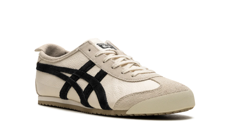 Onitsuka Tiger Cream and Beige Low-Top Sneakers with Black Stripes