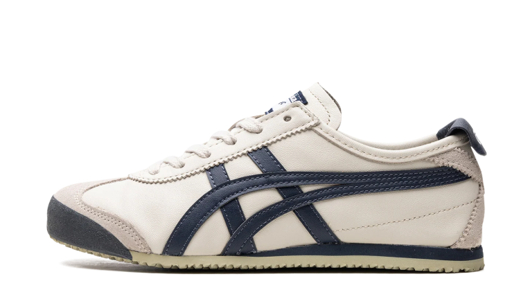 Onitsuka Tiger Cream Low-Top Sneakers with Navy Stripes
