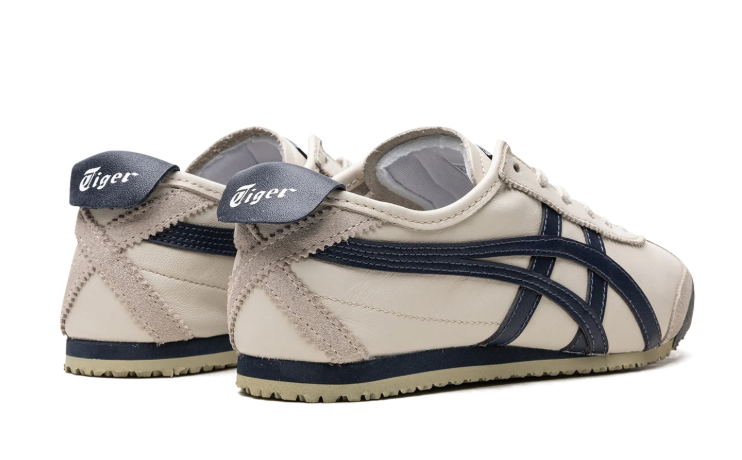 Onitsuka Tiger Cream Low-Top Sneakers with Navy Stripes