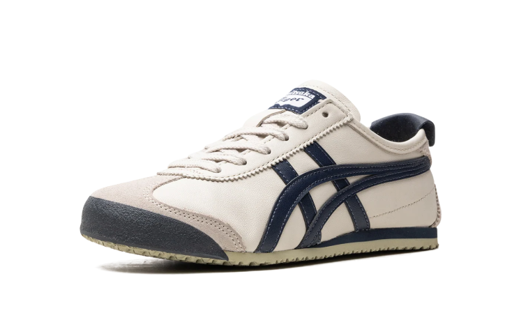 Onitsuka Tiger Cream Low-Top Sneakers with Navy Stripes