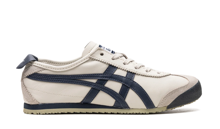 Onitsuka Tiger Cream Low-Top Sneakers with Navy Stripes