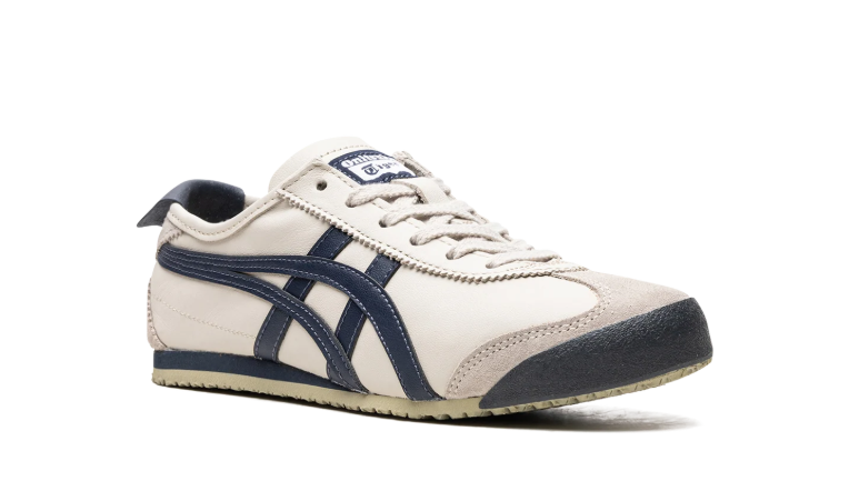 Onitsuka Tiger Cream Low-Top Sneakers with Navy Stripes
