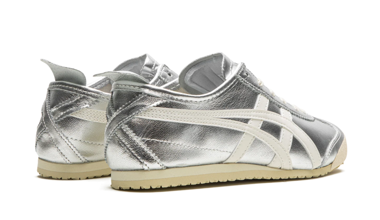 Onitsuka Tiger Metallic Silver Low-Top Sneakers with Cream Stripes