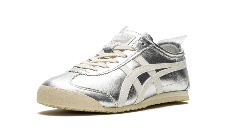 Onitsuka Tiger Metallic Silver Low-Top Sneakers with Cream Stripes