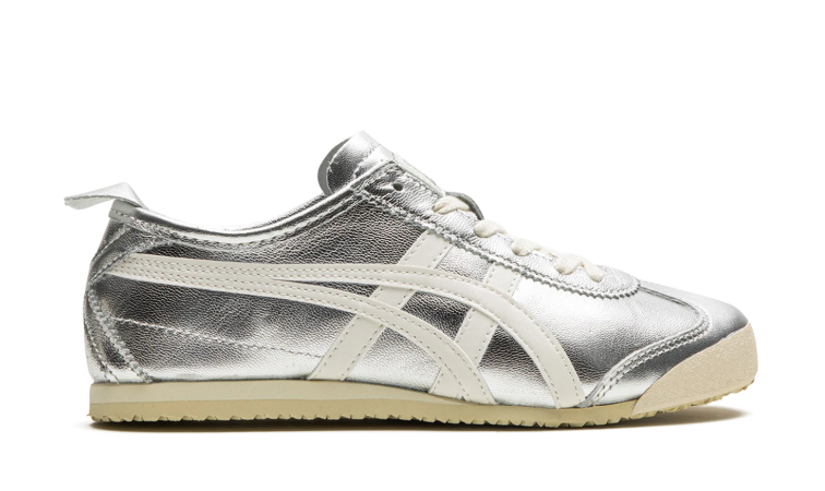 Onitsuka Tiger Metallic Silver Low-Top Sneakers with Cream Stripes