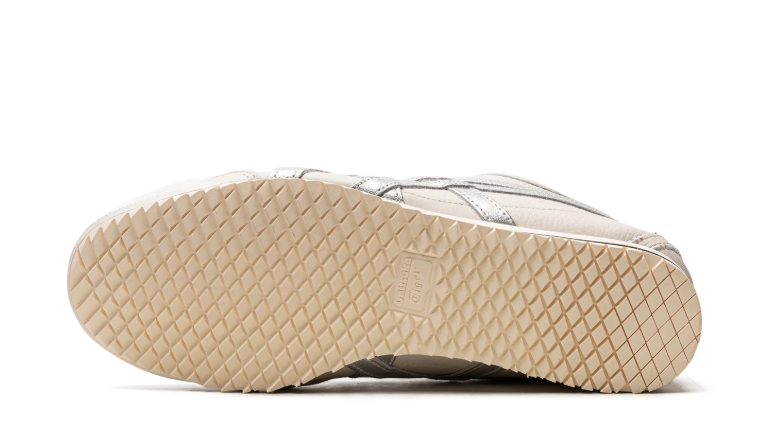 Onitsuka Tiger Cream Sneakers with Metallic Silver Stripes and Serrated Sole