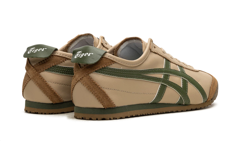 Onitsuka Tiger Beige Low-Top Sneakers with Olive Green Stripes