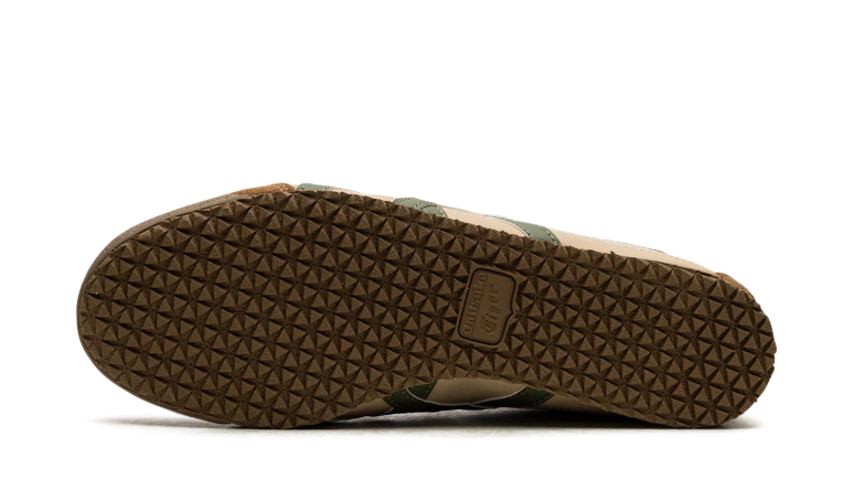 Onitsuka Tiger Beige Low-Top Sneakers with Olive Green Stripes