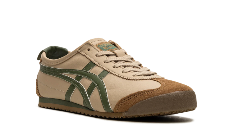 Onitsuka Tiger Beige Low-Top Sneakers with Olive Green Stripes